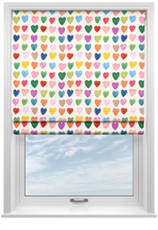 Wee Blue Bell Love Hearts, Multi - Twist&Fit Roman Blind